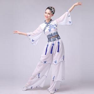 萌萌哒天团帝都同款现代舞蹈服装青花瓷演出服女青花瓷旗袍礼仪服