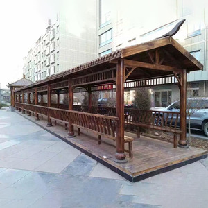 户外防腐木长廊仿古实木室外花园木瓦长廊新中式定制文化走廊