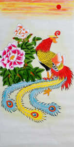 鸿砚堂国画竖幅牡丹凤凰江涛三尺工笔花鸟丹凤朝阳纯手绘g4868