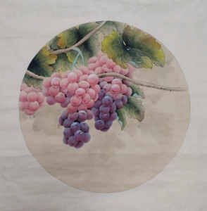 国画花鸟居家装饰精品无框三尺斗方圆心工笔葡萄宣纸纯手绘g4555
