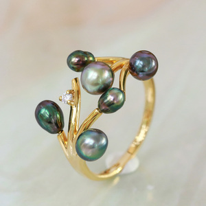 3-5mm大溪地keshi无核海水珍珠18k金戒指巴洛克异形指环81y