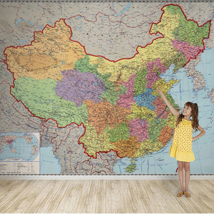 大型壁画卧室背景墙纸无缝墙布儿童房无纺布壁纸高清英文中国地图图片