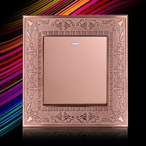 玫瑰金开关插座4d浮雕花纹咖啡色一开单控双控开关墙壁开关面板