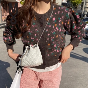 韩国女装miamasvin时尚圆领碎花针织开衫