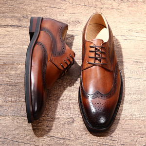 英伦复古擦色男鞋布洛克款式巴洛克雕花手工鞋系带商务正装真皮鞋