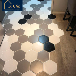 黑白灰六边形花砖北欧六角砖餐厅防滑地砖仿古砖厨卫墙砖哑光瓷砖