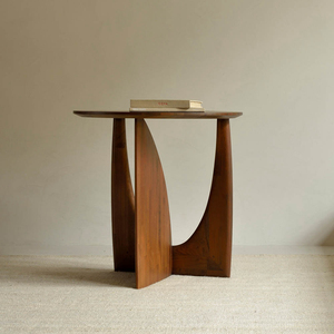 侘寂风实木圆形边几小茶几沙发边桌北欧小圆桌床头桌子设计师角几