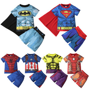 儿童欧美夏季男童超人复仇者上衣+短裤两件套家居服套装童装ins