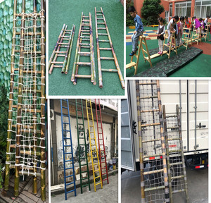 攀爬竹梯子直梯2.3米4米家用工程电力工程绳网编制梯子幼儿园竹梯