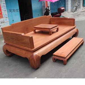 红木家具缅甸花梨素面罗汉床独板实木沙发床卧室中式仿古三件套床
