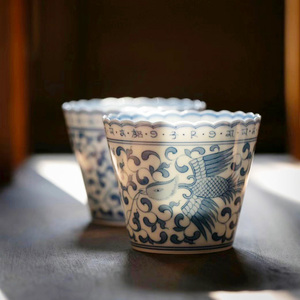 真如堂 青花凤穿牡丹情侣对杯茶杯茶碗普洱杯 景德镇中式陶瓷茶具