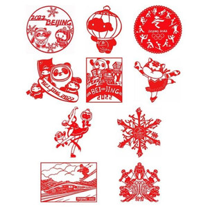 2022冬运动会剪纸主题剪纸图案底稿刻纸正方形红纸人像剪纸