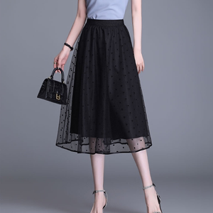 黑色网纱半身裙子女士夏季2024年新款a字高端纱裙小个子中长短裙