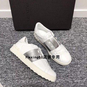 【Flexing61】Valentino open 男女款银色铆钉拼接运动休闲小白鞋