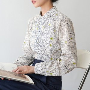 然而的事 日本设计师牌 山野浪漫印花轻薄棉布元宝领衬衫 女 夏
