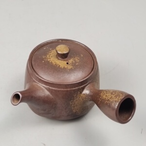 木村陶峰造日本备前烧横手侧把急须茶壶.未使用品