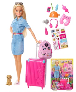 新款Barbie芭比之旅行中娃娃拉杆箱大套装女孩过家家礼物FWV25