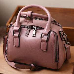 女士小包包2018新款复古油蜡牛皮小方包双拉链手提包斜挎牛皮女包