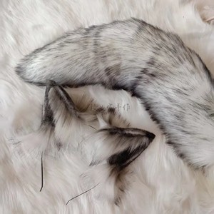 手作仿真兽耳狼耳朵头饰cos黑狼发箍犬耳白灰狼耳狐狸耳渐变狐尾