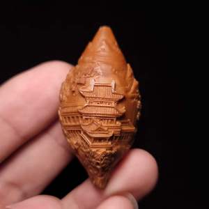 舟山心境【章其林风景山水园林】苏纯手工橄榄核雕文玩单籽长手串