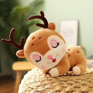 可爱趴小鹿公仔毛绒玩具梅花鹿麋鹿布娃娃玩偶睡觉抱儿童生日礼物