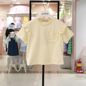 perimitz女童甜美纯棉洋气T恤2024夏季韩国代购儿童黄色上衣短袖