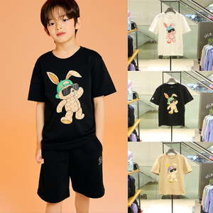 现MLB韩国童装代购2023年夏季新款儿童休闲兔子图案洋气短袖T恤