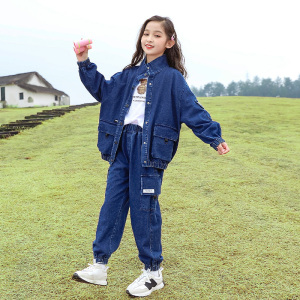 冬装牛仔裤一体绒套装四五六七八十岁小学生女孩儿童衣服3人付款129