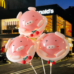 网红爆款发光猪猪波波球儿童卡通动物小鸡小兔子气球装饰夜市摆摊