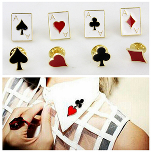 韩国新款可爱逗趣摩登扑克牌徽章衬衫领花领夹红桃方块黑桃胸针