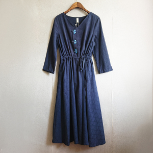 瓷语专柜正品棉麻连衣裙中长款民族风复古文艺女收腰刺绣显瘦6733