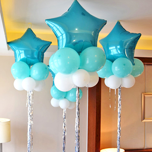 蓝色星星气球装饰生日儿童周岁派对彩雨丝流苏气球结婚礼婚房布置