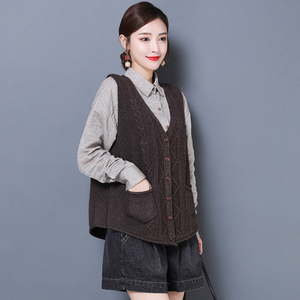 针织马甲女春秋坎肩背心女外穿韩版宽松毛衣马夹外套女开衫百搭