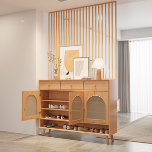 北欧新款实木门口鞋柜家用进门玄关柜一体靠墙栅格屏风门厅隔断柜