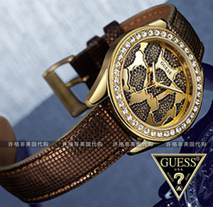 国内现货秒发美国正品guess 金色豹纹镶钻u0056l2时尚新款女表