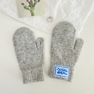 韩国东大门灰色手套女生新款贴标含羊毛线连指冬季保暖漏指玩手机
