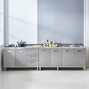 厨房橱柜简易厨柜灶台柜一体整体不锈钢储物柜碗柜移动家用租房用