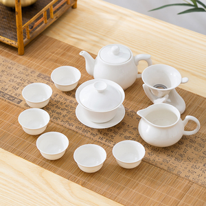 潮汕高档骨瓷白瓷家用白色小号盖碗茶杯超薄潮州功夫茶具套装礼盒