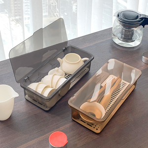 多用途筷子茶具收纳盒防尘带盖放茶杯装茶叶碗放勺子储存置物架