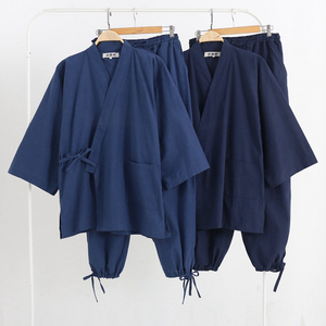 日本单男女和风系带甚平薄和服浴衣作务衣长裤束口套装家居服睡衣