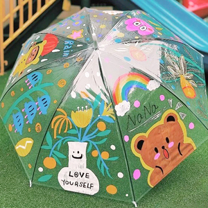 透明白色绘画雨伞儿童手工diy涂鸦画画活动网红拍照长直柄道具伞