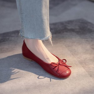 香港单鞋女2024年春秋季浅口软底红色婚鞋豆豆鞋芭蕾舞孕妇平底鞋