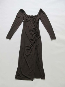 时尚个性潮款设计感 深栗色系绳皱褶气质连衣裙S码08E24-04