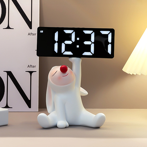 创意兔子时钟摆件数字智能小闹钟儿童房桌面电子钟卧室摆台式钟表