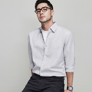 facecity高定亚麻透气直筒衬衫男生2022年浅色长袖衬衫男装衣服