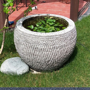 石雕鱼缸圆形仿古青石花盆流水景观户外庭院摆件门海天然石材鱼缸