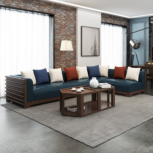 简约现代客厅组合转角真皮沙发