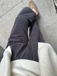 灰色高腰直筒条绒阔腿裤女秋冬季新款小个子休闲直筒灯芯绒九分裤