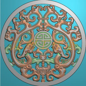 石雕仿古草龙圆形精雕图浮雕雕刻图有线条