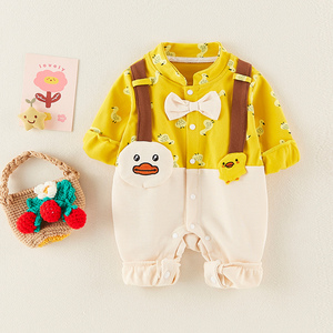 周岁礼服男宝春秋装新生儿满月服婴儿连体衣百天抓周绅士拍照衣服